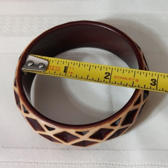 Vintage Rare 3D Waffle Lattice Texture Bangle Bracelet Reddish Brown - Picture 4 of 5